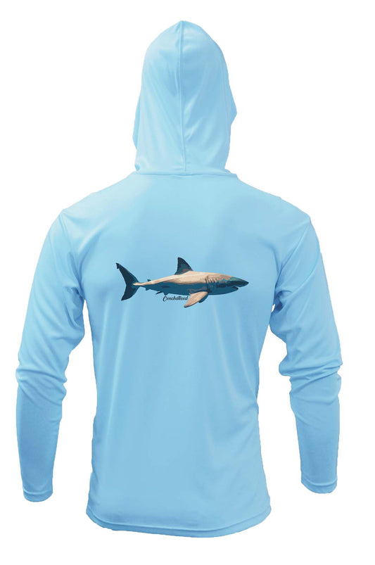 UPF Performance, UNISEX long sleeve with hood, Great White Shark